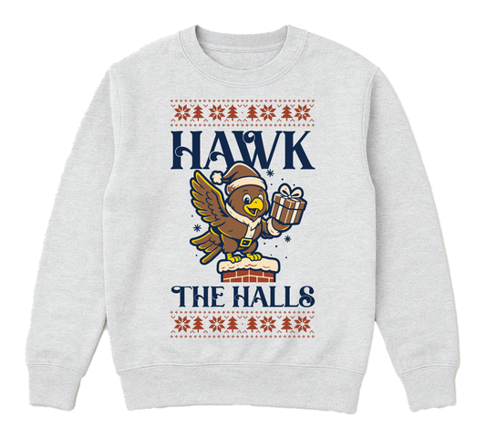 Hawk the Halls Christmas Crew Neck - Ash (adult sizes)